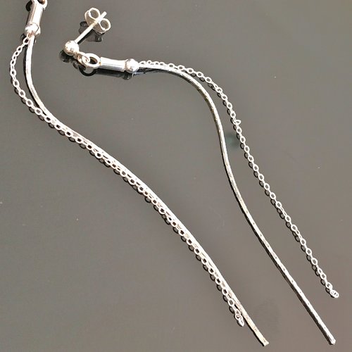 Longues boucles d'oreilles chainettes argent 925/000 longueur 9,5 cm