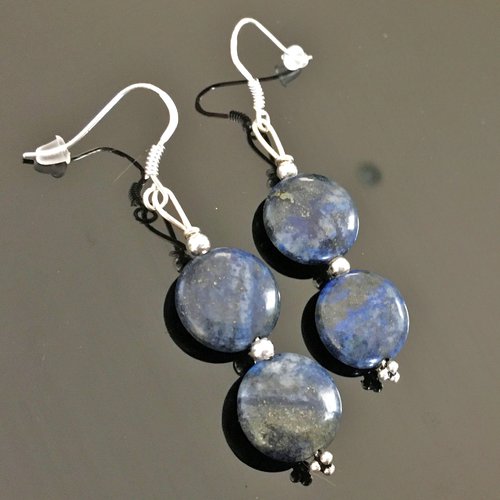 Boucles d'oreilles argent 925/000 pendantes pierres lapis lazuli