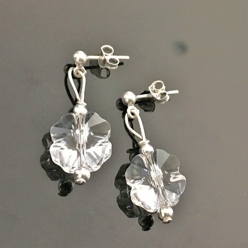 Boucles d'oreilles argent 925/000 pendantes trèfles cristal autrichien