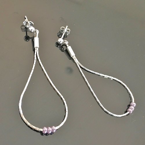 Boucles d'oreilles argent 925 pendantes chainettes gouttes et perles de rocailles
