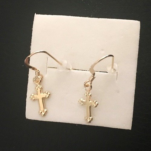 Boucles d'oreilles croix en plaqué or pendants petites croix travaillées crochets d'oreilles 