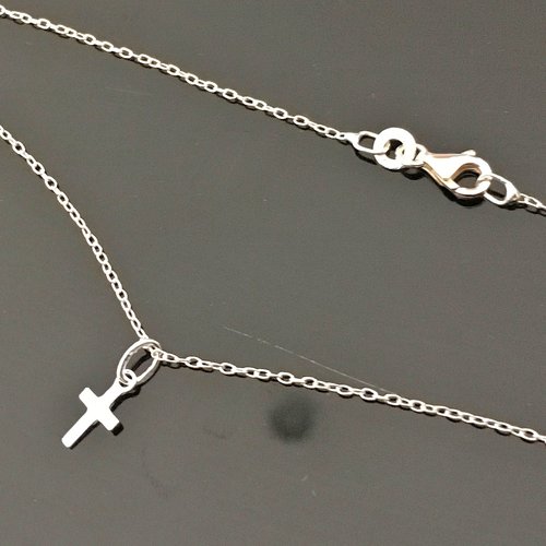 Collier pendentif mini croix en argent 925/000 sur fine chaine bijou discret minimaliste