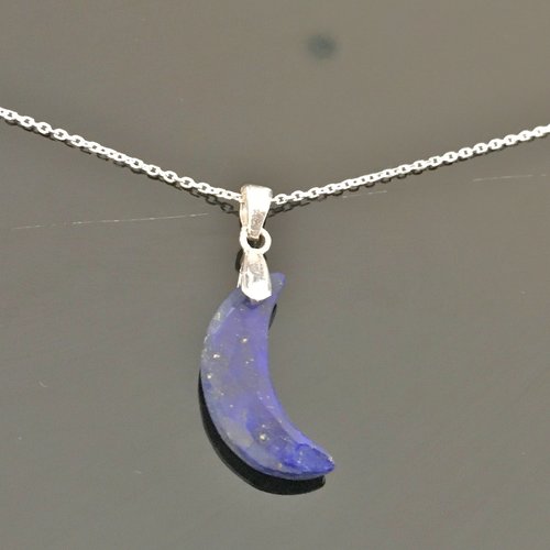 Collier argent 925 pendentif demi lune lapis lazuli bijou nature