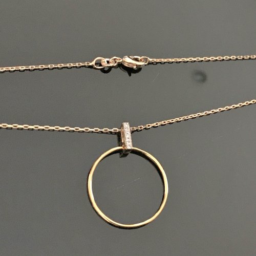 Collier pendentif anneau plaqué or 18 carats et zirconium sur belle chaine diamantée