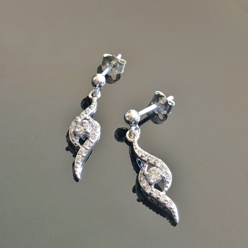 Boucles d'oreilles argent 925/000 et zirconium clous pendants scintillant