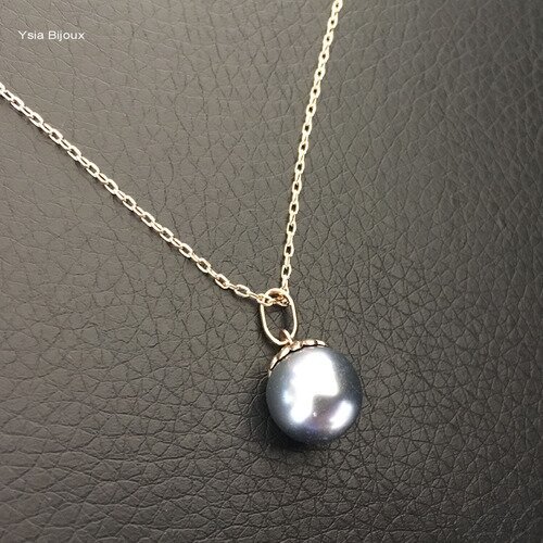 Collier pendentif perle nacrée grise en plaqué or 18 carats sur belle chaine longueur 42 cm plaqué or 18 carats 