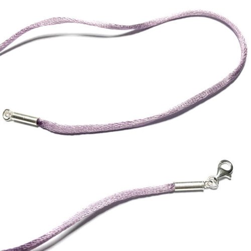 Collier cordon fil de soie mauve violet lilas fermoir argent 925 longueur 38 cm 40 cm 42 cm 45 cm ou 50 cm