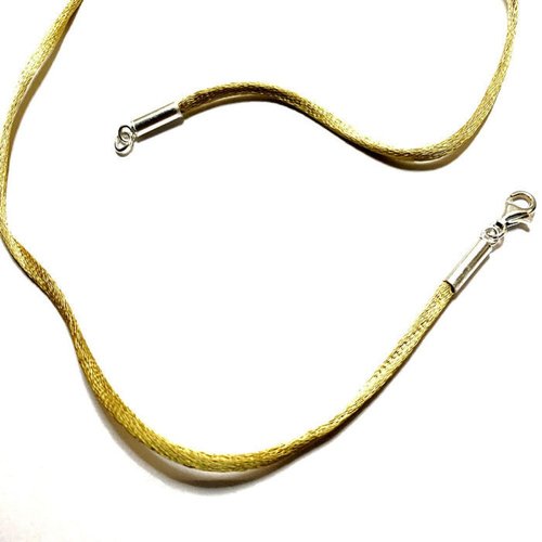 Collier cordon fil de soie doré fermoir argent 925 longueur 38 cm 40 cm 42 cm 45 cm ou 50 cm