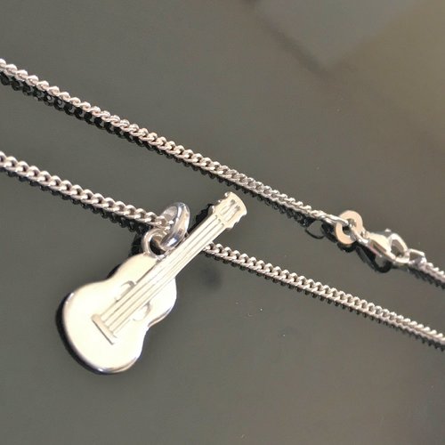 Collier argent massif 925/000 pendentif guitare sur chaine 45 cm bijou mixte