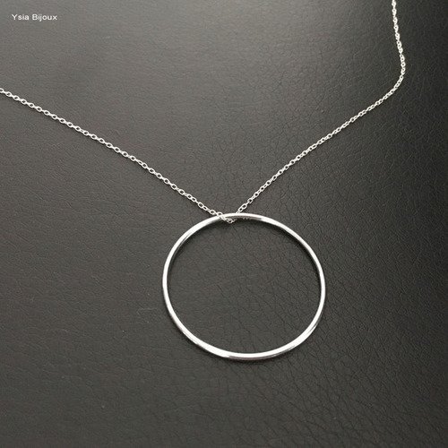 Collier anneau en argent 925/000 pendentif cercle 35 mm sur chaine longueur 42 cm 
