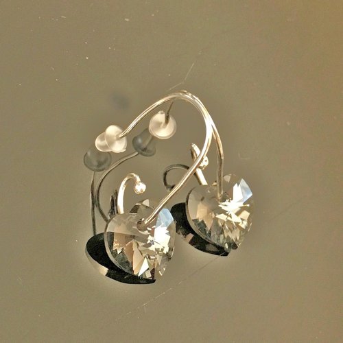Boucles d'oreilles argent 925/000 pendantes petits coeurs cristal nuit d'argent