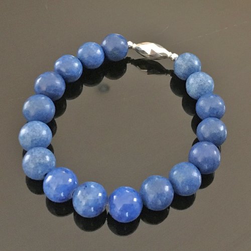 Bracelet agate jade bleu roi- bijou pierres naturelles et argent 925/000 taille élastique