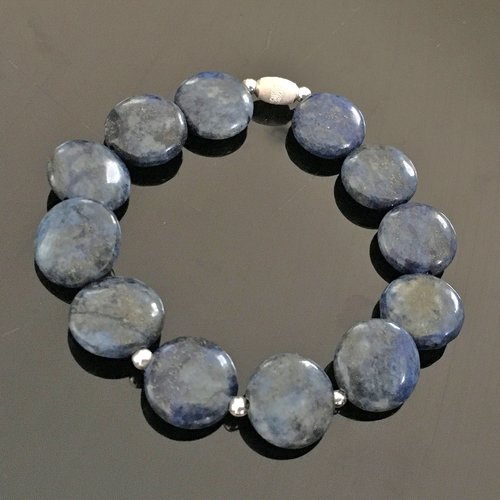 Bracelet lapis lazuli- bijou pierres naturelles et argent 925/000 taille élastique