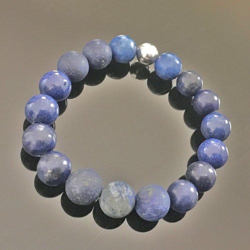 Bracelet lapis lazuli - bijou pierres naturelles et argent 925/000 taille élastique