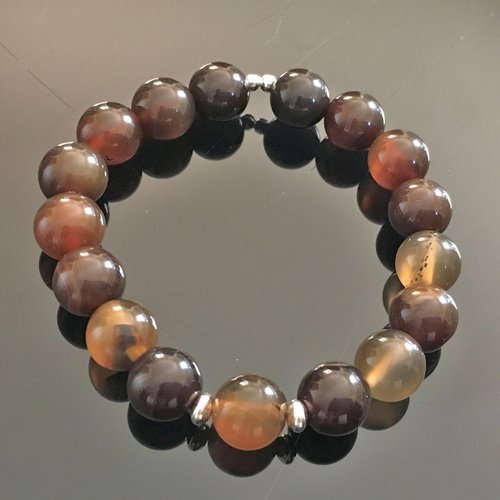 Bracelet agate caramel - bijou pierres naturelles et argent 925/000 taille élastique