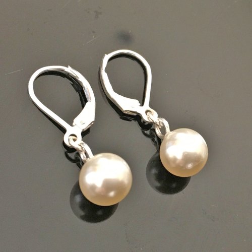 Boucles d'oreilles argent 925/000 pendantes perles nacrées crème swarovski