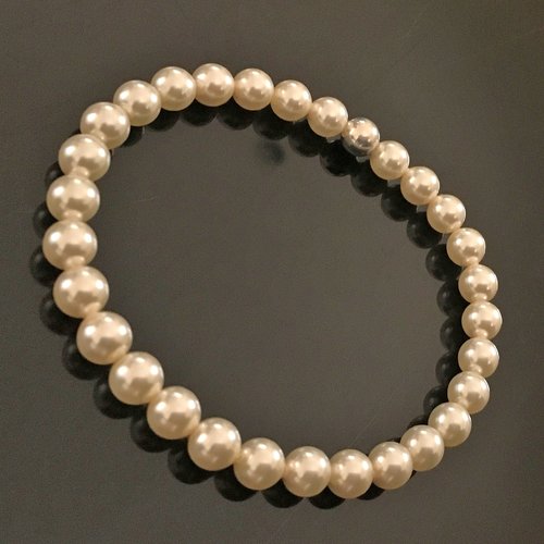 Bracelet perles cristal nacré swarovski crème et argent 925/000 taille élastique