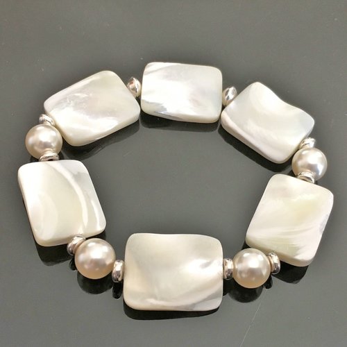 Bracelet nacre naturelle - perles nacrée swarovski et argent 925/000 taille élastique