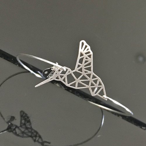 Bracelet jonc argent 925/000 oiseau colibri origami