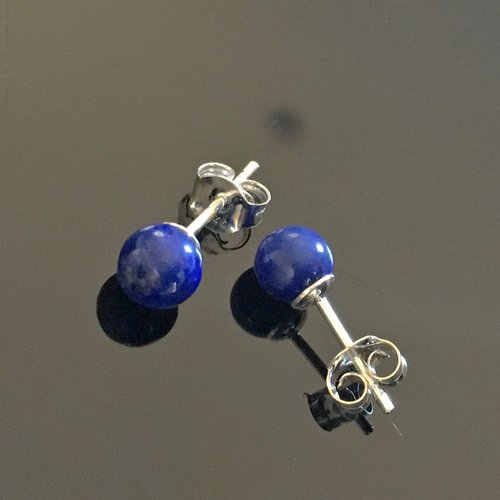 Boucles d'oreilles argent 925/000 clous lapis lazuli 6 mm