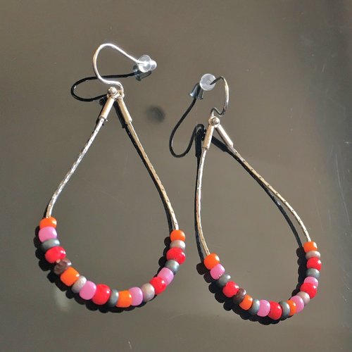 Boucles d'oreilles argent 925/000 pendantes gouttes perles de rocailles multicolore