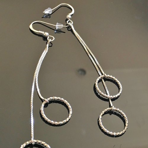 Longues boucles d'oreilles argent 925/000 pendantes chainettes anneaux