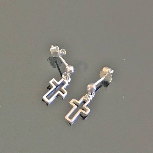 Boucles d'oreilles argent 925/000 pendantes petites croix ajourées bijoux mixte