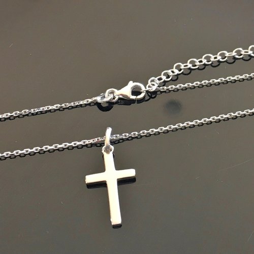 Collier pendentif croix minimaliste en argent massif 925/000 sur chaine ajustable