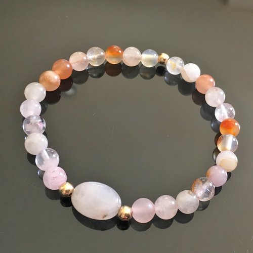 Bracelet plaqué or pierres naturelles quartz rose taille élastique