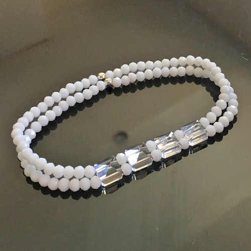 Bracelet perles blanches cristal swarovski et argent 925/000 taille élastique