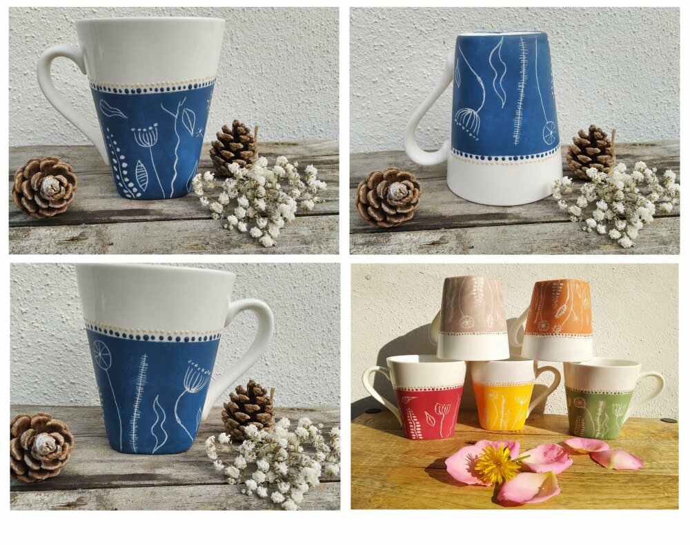 Coffret cadeau théière et mug en porcelaine bleu marine