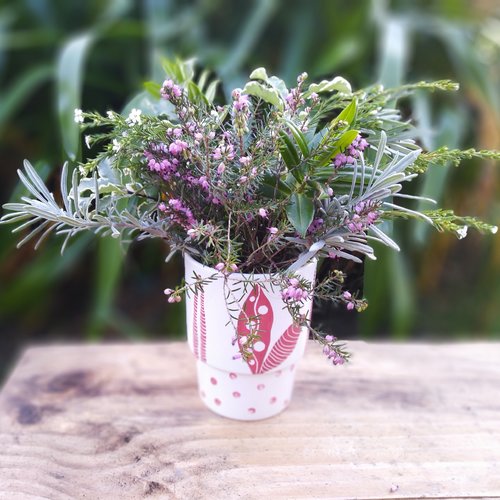 Petit cache-pot rouge, petit vase rouge et blanc, jardinière plante d'intérieur, pot de fleurs petit,