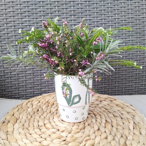 Petit cache-pot en porcelaine vert kaki, jardinière plante d'intérieur, pot de fleurs petit,