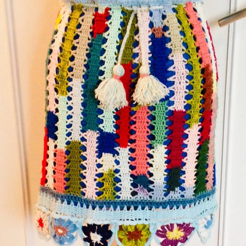Chic jupe -débardeur 2:1 multicolore style boho, crochet fait main