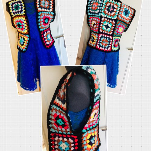 Chic gilet sans manches,multicolore style boho, crochet ,fait main ,sur commande