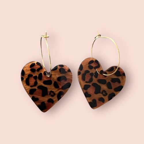 Boucles d'oreilles coeur léopard - bijoux tendance femme et original
