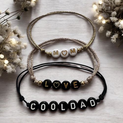 Bracelet personnalisé prénom perles lettres et cordon - bijou cadeau sur mesure femme enfant - bracelet amitié ajustable coloré