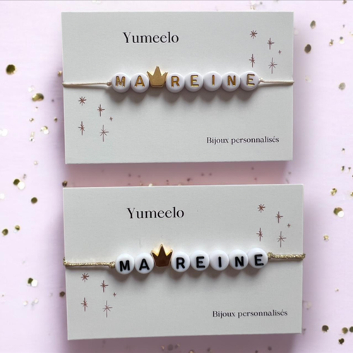 Bracelet marraine personnalisé "ma reine" - cadeau demande marraine ou baptême - bijou cordon ajustable & perles lettres
