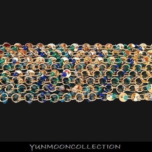 C-102/chaîne disque avec perles de rocaille bleu et vert.