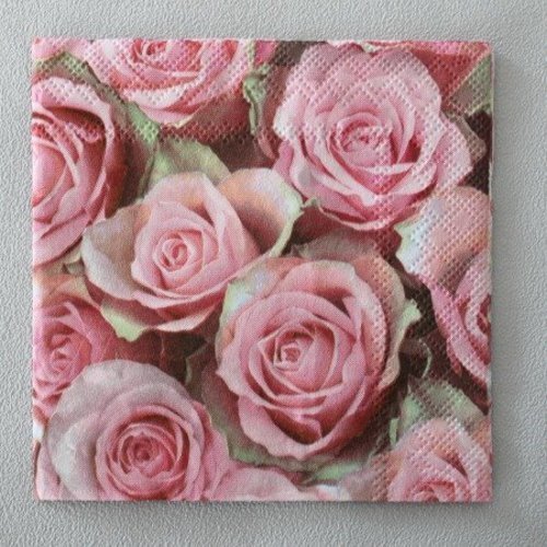 3 serviettes " roses roses " 25 cm x 25 cm