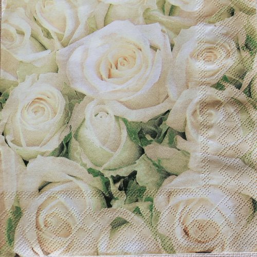 3 serviettes " roses jaunes claires  " 33 cm x 33 cm