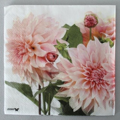 3 serviette " dahlia rose  " 33 cm x 33 cm