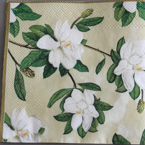 3 serviette " fleur blanche  " 25 cm x 25 cm