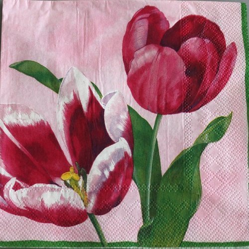Serviette " des tulipes  " 33 cm x 33 cm