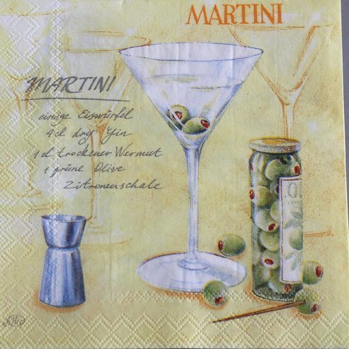 3 serviettes " martini  " 25 cm x 25 cm