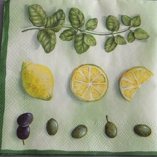 Serviette " citron et des olives  " 25 cm x 25 cm