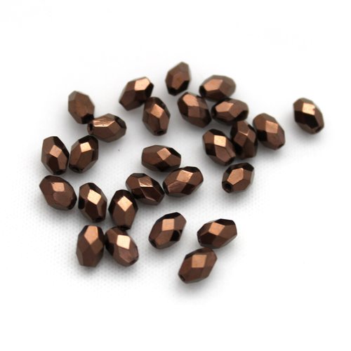 25 olive facettée, chocolat métallisé 6 x 4 mm