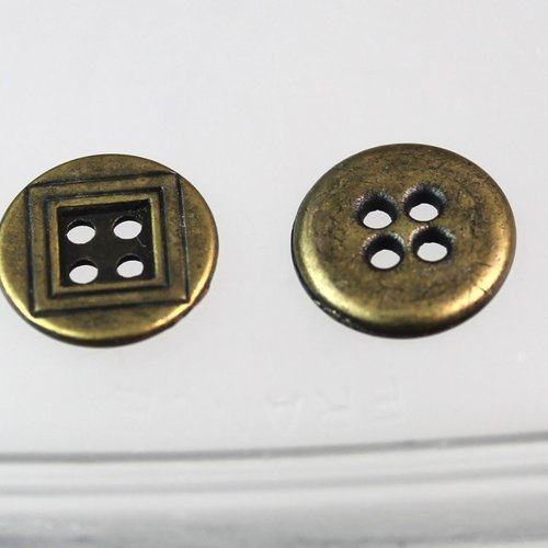 6 boutons 4 trous en métal, bronze vieilli,