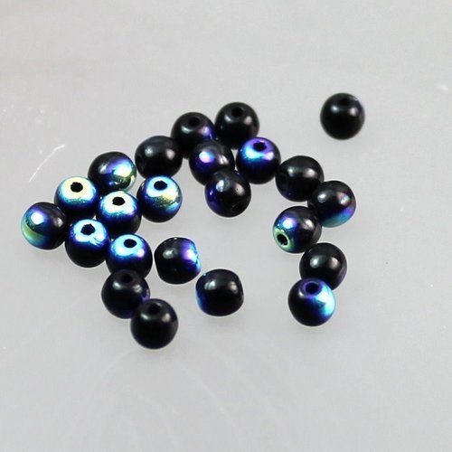 Perle ronde noir irisé t 3 lot de 50 perles