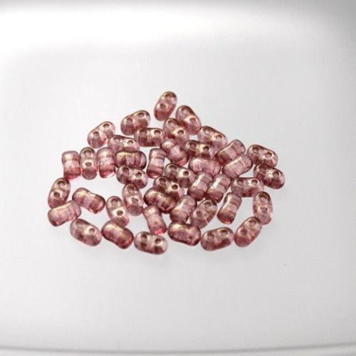 120 perles bi-bo deux trous rose-mauve transparent